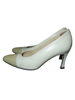 Chantal Karen Italian Leather Cap Toe vintage luxury Pumps in Taupe & Cream 6.5